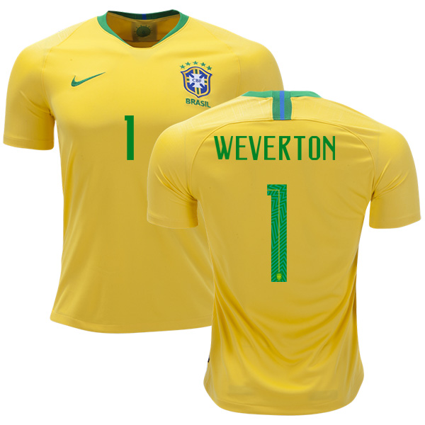 Brazil #1 Weverton Home Soccer Country Jersey
